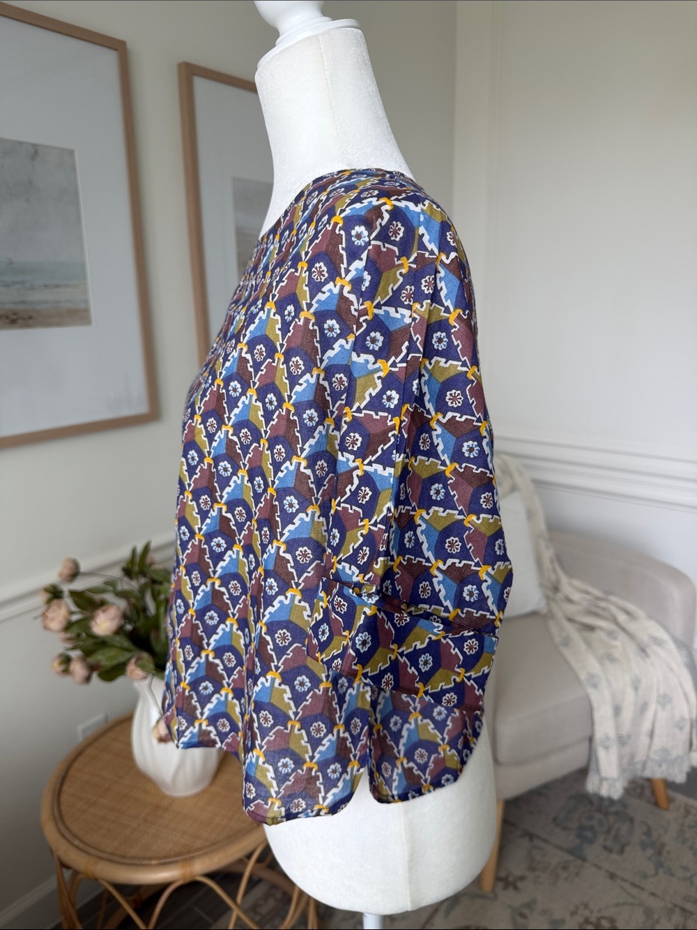 NWT Fragonard Paris French Cotton Block Print Top Boho European Summer Artisan - Picture 6 of 13